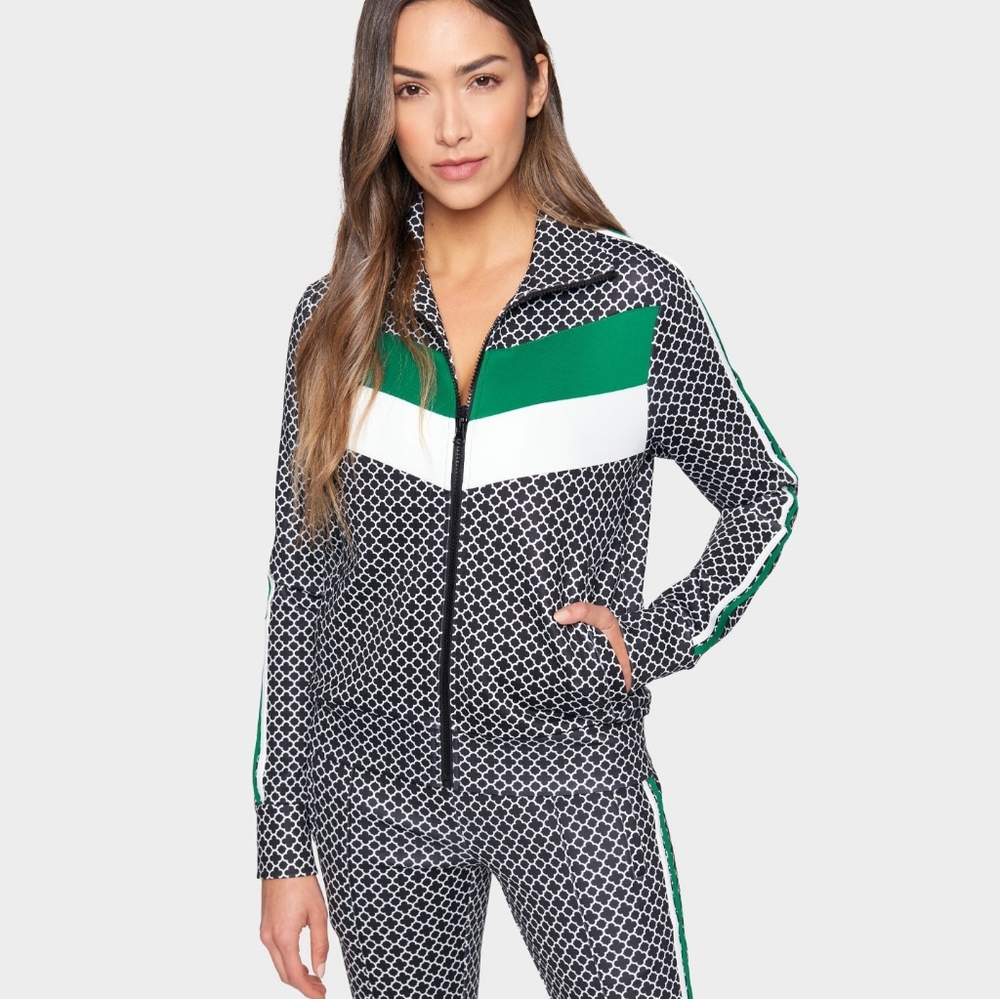Pam & Gela Trellis Geo Colorblock Black Green Track Jacket NWOT size Medium